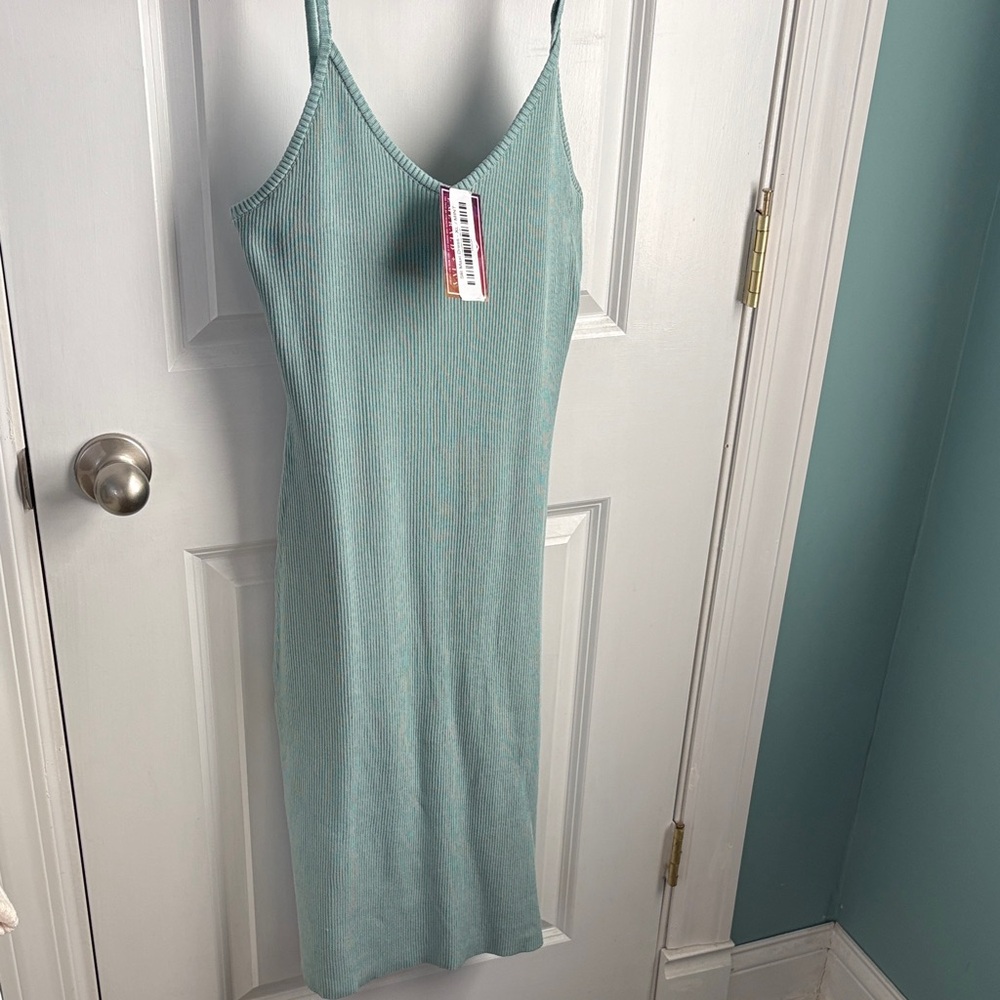 Sleeveless Ribbed Mini Dress - Light Blue